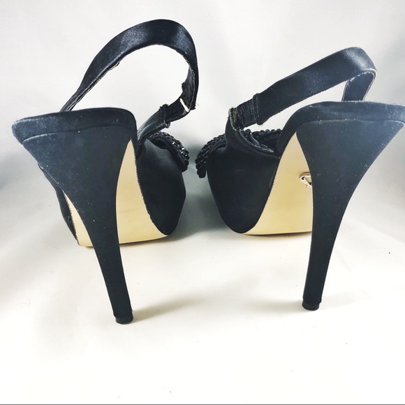 Steve Madden Black Satin Slingback Peep-toe Pumps - Picture 6 of 8